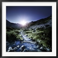 Framed Small stream in the mountains at sunset, Pirin National Park, Bulgaria