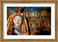 Framed Religious statue infront of Buddha mural at Shey Palace, Ladakh, India
