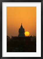 Framed Brahma Temple at sunset, Pushkar, Rajasthan, India