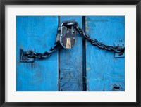 Framed India, Ladakh, Kargil, Padlock on blue door