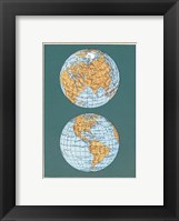 Framed Map of the World's Hemispheres, two views