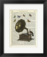 Gramophone, Bird & Butterflies Framed Print