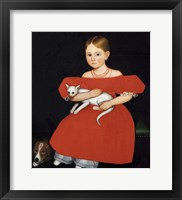 Framed Girl in Red Dress with Cat and Dog, 1830-1835