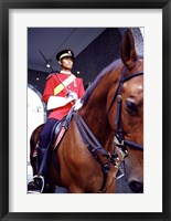 Framed Malaysia, Kuala Lumpur: a mounted guard stands in front of the Royal Palace