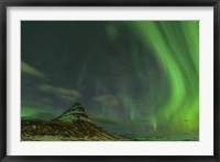 Framed Northern Lights over Mount Kirkjufell in Iceland