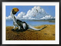 Framed Dilophosaurus on the beach