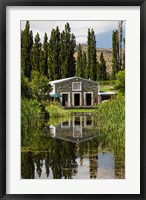 Framed shed and pond, Northburn Vineyard, Central Otago, South Island, New Zealand