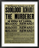 Framed Reward Poster - Murderer of Abraham Lincoln