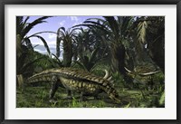 Framed Desmatosuchus search for edible roots in a prehistoric landscape