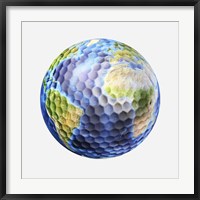 Framed 3D rendering of a planet Earth Golf Ball, White Background