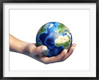 Framed Human Hand Holding Planet Earth