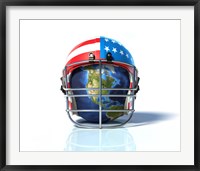 Framed Planet Earth Protected by an American Football Helmet