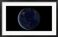 Framed Digital Composite of Earth's City Lights at Night, Centered over the Atlantic Ocean