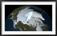 Framed Planet Earth showing sea ice coverage in 2012