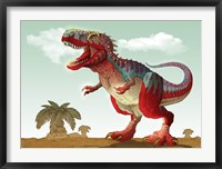 Framed Colorful Illustration of an Angry Tyrannosaurus Rex