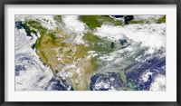 Framed Satellite view of North America with Smoke Visible in Several Locations