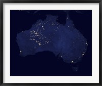 Framed Satellite View Showing the Night Lights of Australia