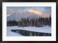 Framed View of Mt Edith and Sawback Range with Reflection in Spray River, Banff, Canada