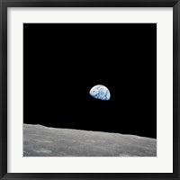 Framed Earth Rising Above the Lunar Horizon