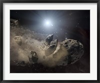 Framed White Dwarf Star Surrounded by a Disintegrating Asteroid