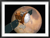 Framed Mars Telecommunications Orbiter in Flight around Mars