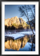 Framed Yosemite Falls reflection in Merced River, Yosemite, California