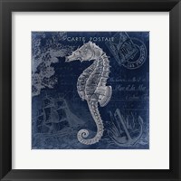 Seaside Postcard Navy II Framed Print