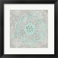 Framed Jacobean Damask Blue/Gray I