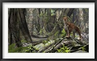 Framed Saber-Toothed Tiger in a Forest