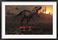 Framed Dinosaur and Classic Car