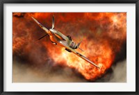 Framed British Supermarine Spitfire Bursting through Flames