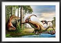 Framed Acrocanthosaurus Observes a Tenontosaurus