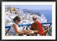 Framed Women Having Coffee on Cafe Terrace, Santorini, Greece