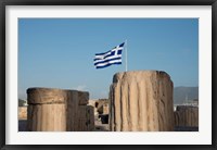 Framed Greece, Athens, Acropolis Column ruins and Greek Flag