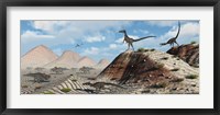 Framed Velociraptors Stalking a Herd of Protoceratops