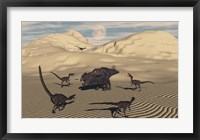 Framed Velociraptors Encircling a  Protoceratops