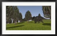 Framed Triceratops Walking across a Grassy Field 2