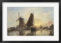 Framed Boats Near The Windmill, Holland, 1868