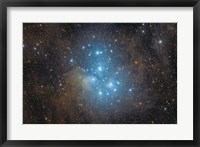 Framed Pleiades, an open star cluster in the Constellation of Taurus