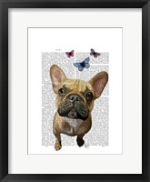 Framed Brown French Bulldog and Butterflies