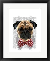 Pug with Red Spotted Bow Tie Framed Print