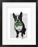 Framed Boston Terrier With Green Moustache And Spotty Green Bow Tie