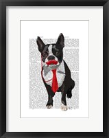 Framed Boston Terrier With Red Tie and Moustache