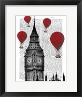Framed Big Ben and Red Hot Air Balloons