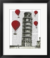 Framed Tower of Pisa and Red Hot Air Balloons