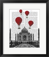 Framed Taj Mahal and Red Hot Air Balloons