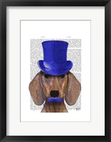Framed Dachshund With Blue Top Hat and Blue Moustache