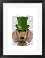 Dachshund With Green Top Hat and Moustache Framed Print