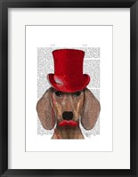 Dachshund With Red Top Hat and Moustache Framed Print