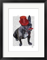Framed French Bulldog With Red Top Hat and Moustache
